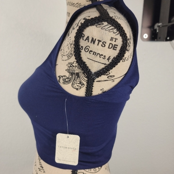 Free People M/L Scoop Neck Crop Top In Navy Blue NEW - Picture 4 of 7